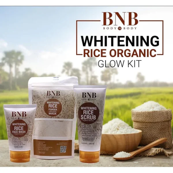 BNB Rice Extract Bright & Glow Kit ( Rice Face Wash + Rice Scrub + Rice Mask ) - Image 3