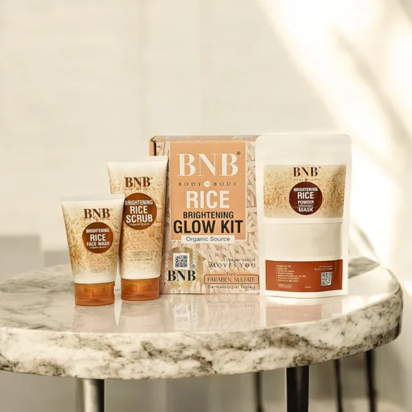BNB Rice Extract Bright & Glow Kit ( Rice Face Wash + Rice Scrub + Rice Mask ) - Image 5
